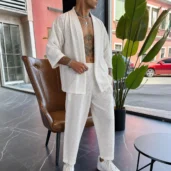 Completo Japan traforato bianco con manica 3/4 - Abbigliamento Sartoriale Made In Italy - Juri Carissimi